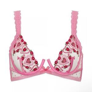 NWT For Love & Lemons Doiley Heart Bra In Pink Size 32B